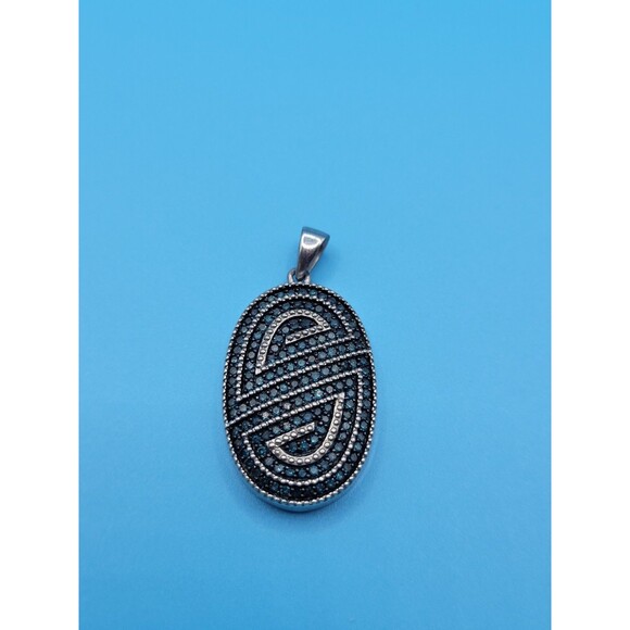 Modern Sterling Silver Oval Swirl Blue Diamond 1.40 ctw Pendant by SJ - Picture 11 of 16